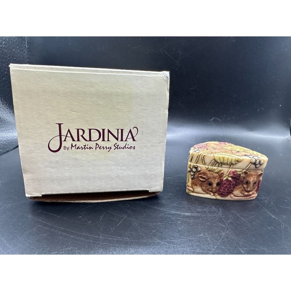 Vintage Jardinia Harmony Kingdom Strawberry Fields Mouse Lidded Trinket Box NEW